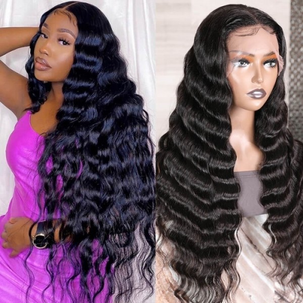 Kriyya Loose Deep Wave Wigs Pre Plucked 13X4 Lace Front Human Hair Wigs T Part Wigs With Baby Hair