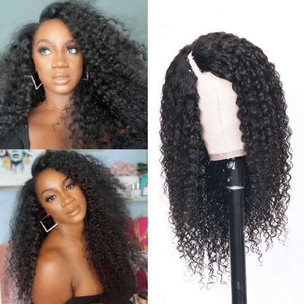 Kriyya V Part Curly Wig No Leave Out Thin Part Human Hair Wig Upgrade U Part Wig Natural Color