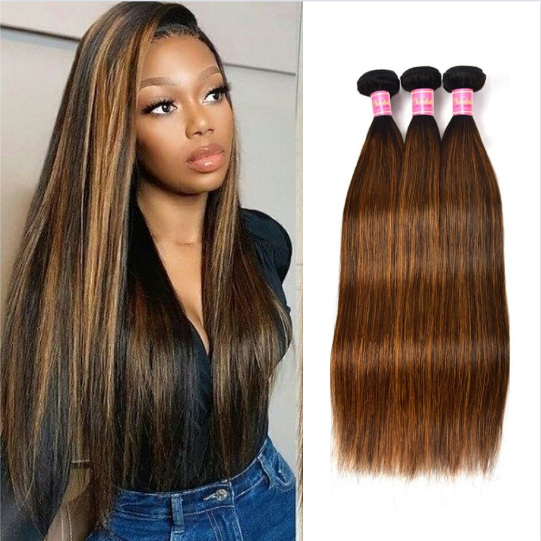 Kriyya Brown Balayage #1b/30 Highlight Color Straight Human Virgin Hair Bundles Deal