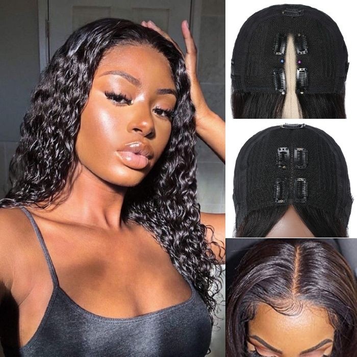 Kriyya Magic Wet and Wavy Jerry Curly V-Part Wigs Glueless Wig 2 in1 Dry Straight Wet Curly For Swimming