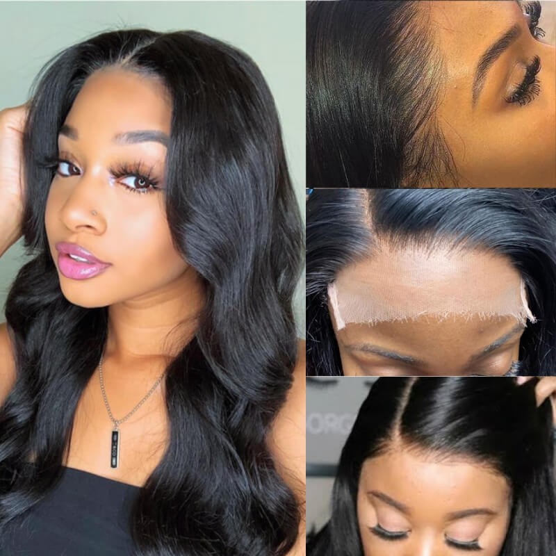 Kriyya 3 Bundles Body Wave With 5x5 HD Lace Closure Human Hair Weave Natural Color