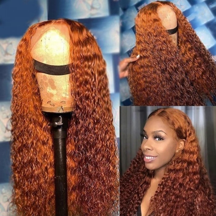 Kriyya Ginger Color Jerry Curly Wigs 13x4 Lace Front Human Hair Wigs With Pre Plucked Natural Hairline