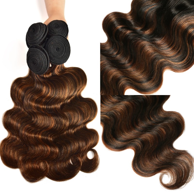 Kriyya Caramel Balayage Highlights Color Body Wave 4X4 Lace Closure With 4 Bundles Virgin Hair