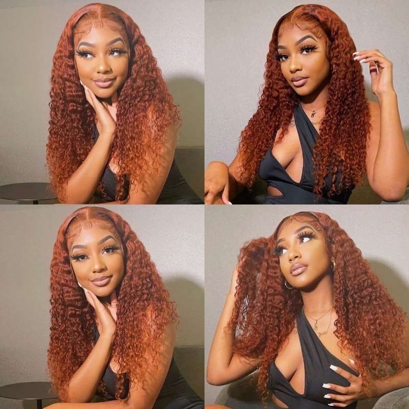 Kriyya Caramel Ginger Color Jerry Curly Wigs High Quality Lace Part Human Hair Wigs With Pre Plucked Natural Hairline