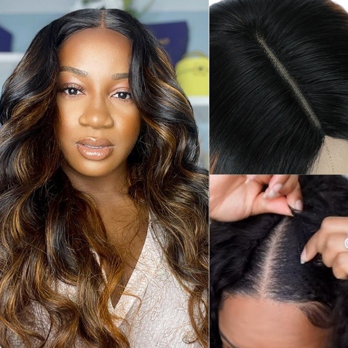 Kriyya V Part Body Wave Balayage #FB30  Bronde Highlight Upgrade U Part Wig No Leave Out Human Hair Wig