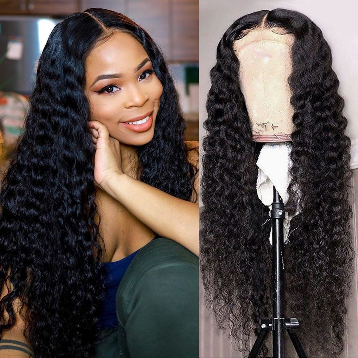 Kriyya New Design 150% Density Deep Wave Wigs Human Hair 13x4 Lace Front Wigs