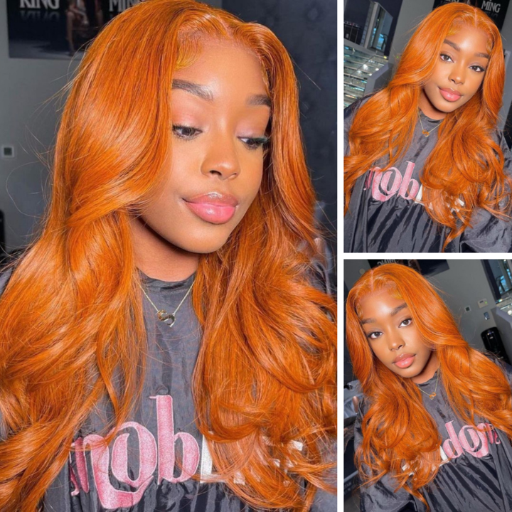 Kriyya Ginger Color Body Wave Human Hair Wigs Middle Lace Part Wigs For Sale