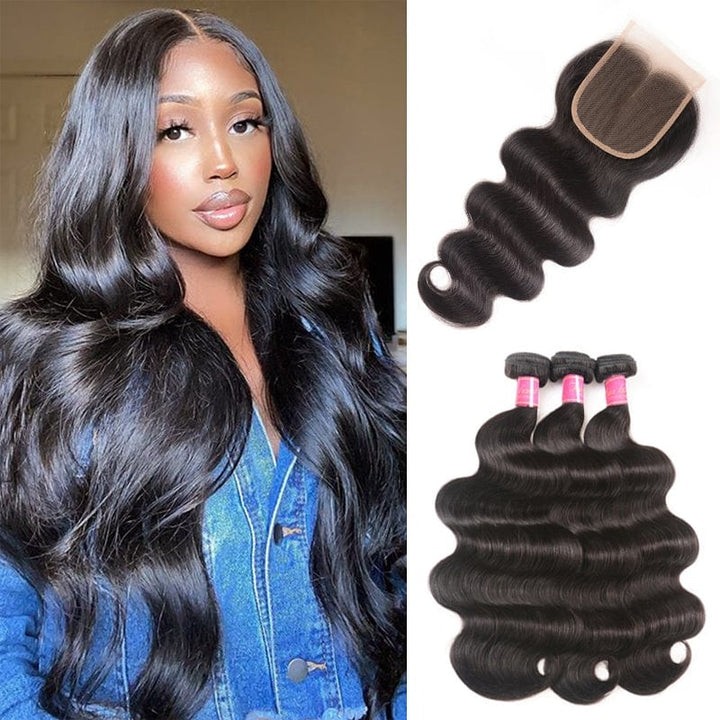 Kriyya Best Malaysian Body Wave Weave 3 Bundles With 4X4 Lace Closure Sew In