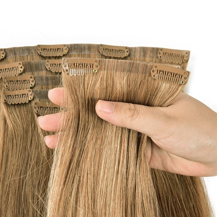 Kriyya Seamless Clip In Hair Extensions Light Golden Brown Remy Human Hair