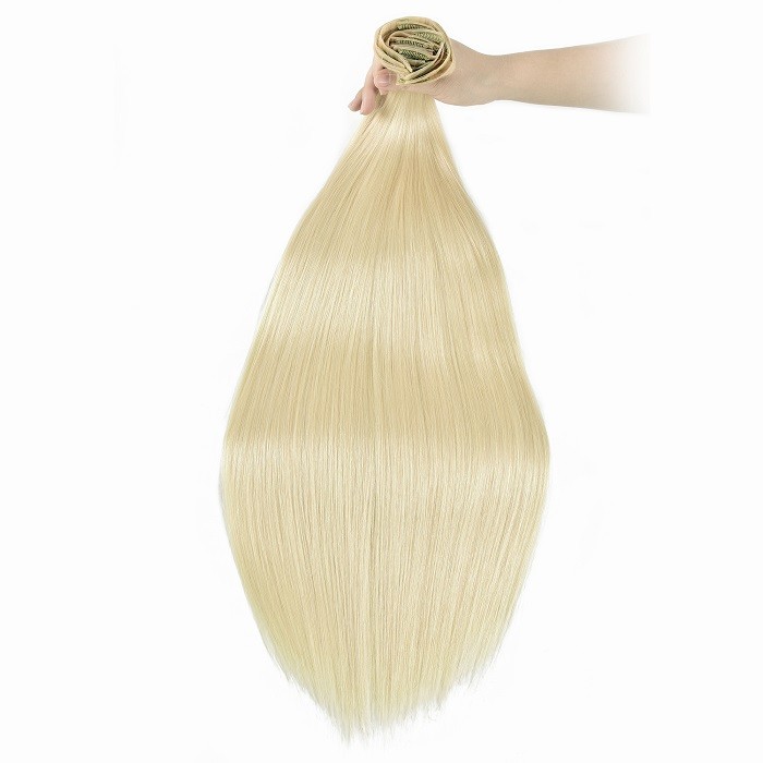 Kriyya Remy Hair Seamless Clip Ins Platinum Blonde Human Hair Extensions