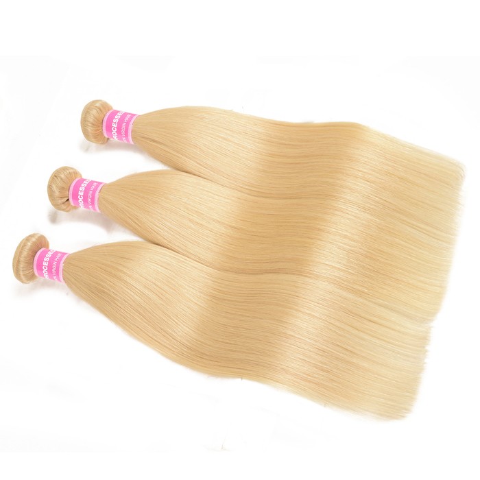 Kriyya 3 Bundles 613 Blonde Straight Human Hair Weave Brazilian Hair