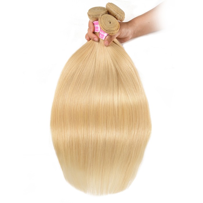 Kriyya 3 Pcs Straight Hair Weave 613 Blonde Unprocessed Indian Human Hair