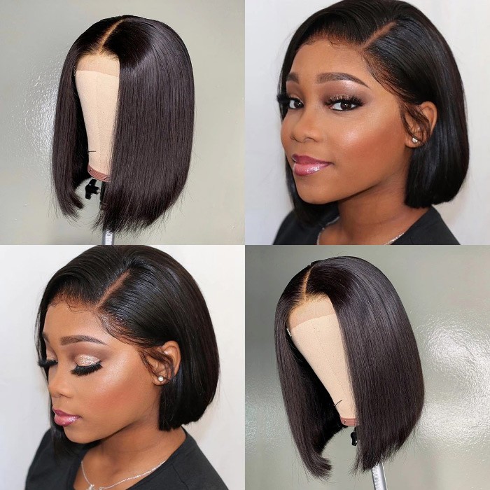 Kriyya Hand Tied 4x4 Lace Closure Straight Bob Wig Natural Hairline 150% Density