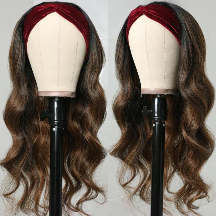 Kriyya Balayage Highlight Body Wave Headband Wigs #FB30 Root Bronde Highlight Human Hair Wigs