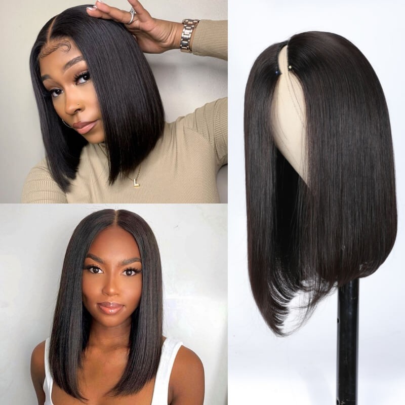 Kriyya Girly Bob Hairdo V-Part Virgin Hair Wig No Glue Easy To Wear Suitable For Beginners