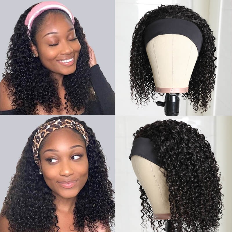 Kriyya Headband Wigs Jerry Curly Bob Wigs Glueless Human Hair Wigs 150% Density