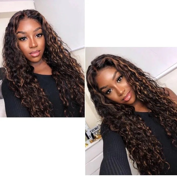 Kriyya Brazilian U Part Wig Virgin Human Hair Copper Red Highlight Body Wave U Shape 150% Density