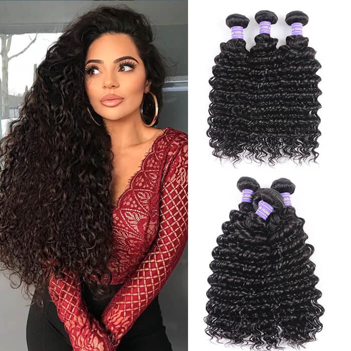Kriyya Deep Wave Hair Malaysian Virgin Hair Weave 3 Pcs 7A Human Hair