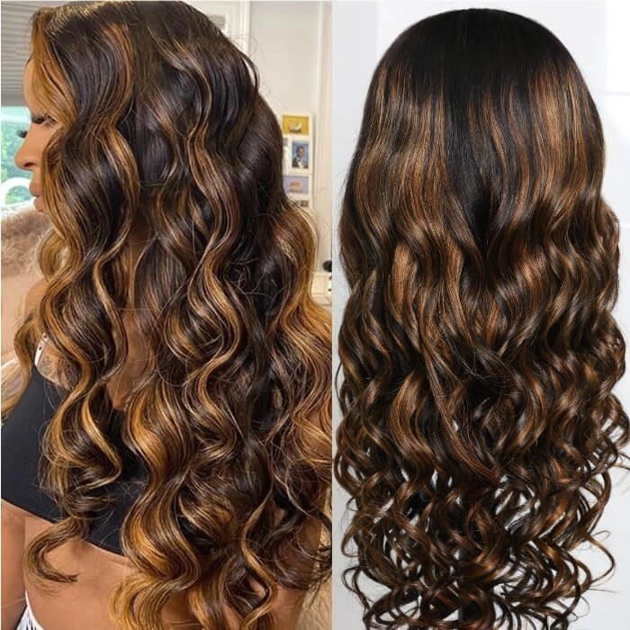 Kriyya 13x4 Lace Front Wigs Balayage #FB30 Body Wave Bronde Highlight Human Hair Wigs 150% Density