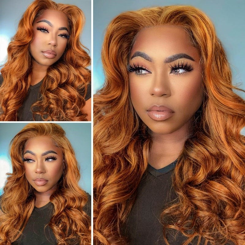 Kriyya New 4X4 Body Wave Lace Part Wig Rich Reddish Blonde Brown Color Human Hair Wig #30B