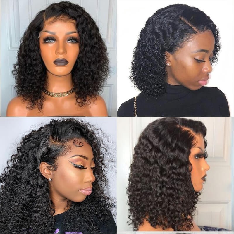 Flash Sale Kriyya Glueless Lace Part Bob Wig Right Lace Part Curly Human Hair Bob Wigs