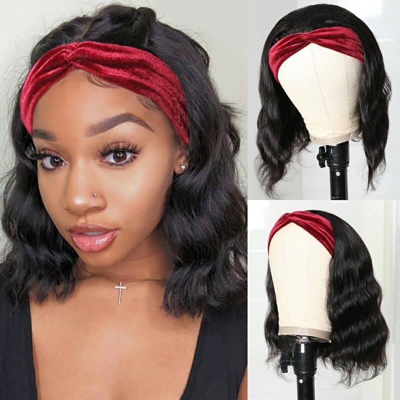 Kriyya Human Hair Headband Wigs Body Wave Glueless Human Hair Bob Wigs 150% Density Natural Color