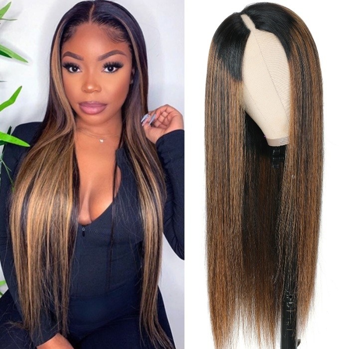 Kriyya New Straight V Part Wig Beyoncé Inspired Highlight Upgrade U Part Wig No Leave Out Human Hair Wig