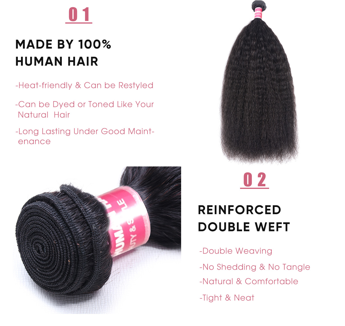 Human Hair 4 Bundles Kinky Straight Weave Kinky Straight 4 Bundles Human Hair Weave