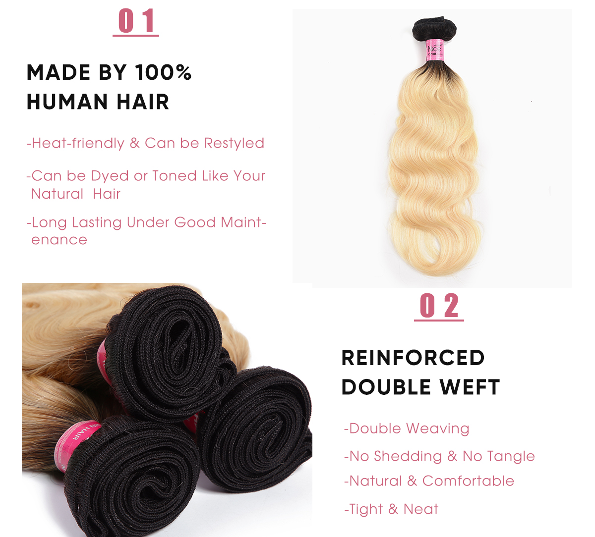 Virgin Hair 3 Bundles Body Wave  Bundles Weave Body Wave Cheap 3 Pcs Human Hair Bundles 1B/613 Ombre