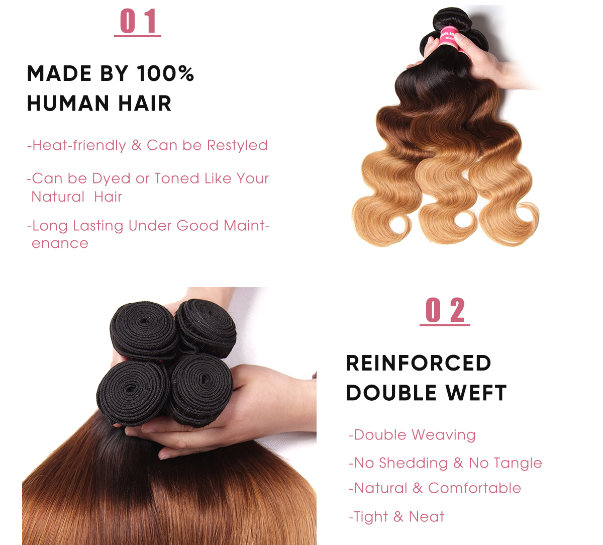 Body Wave 3 Bundles Human Hair Weave T1B/4/27 Ombre Virgin Hair 3 Bundles Body Wave Bundles Weave