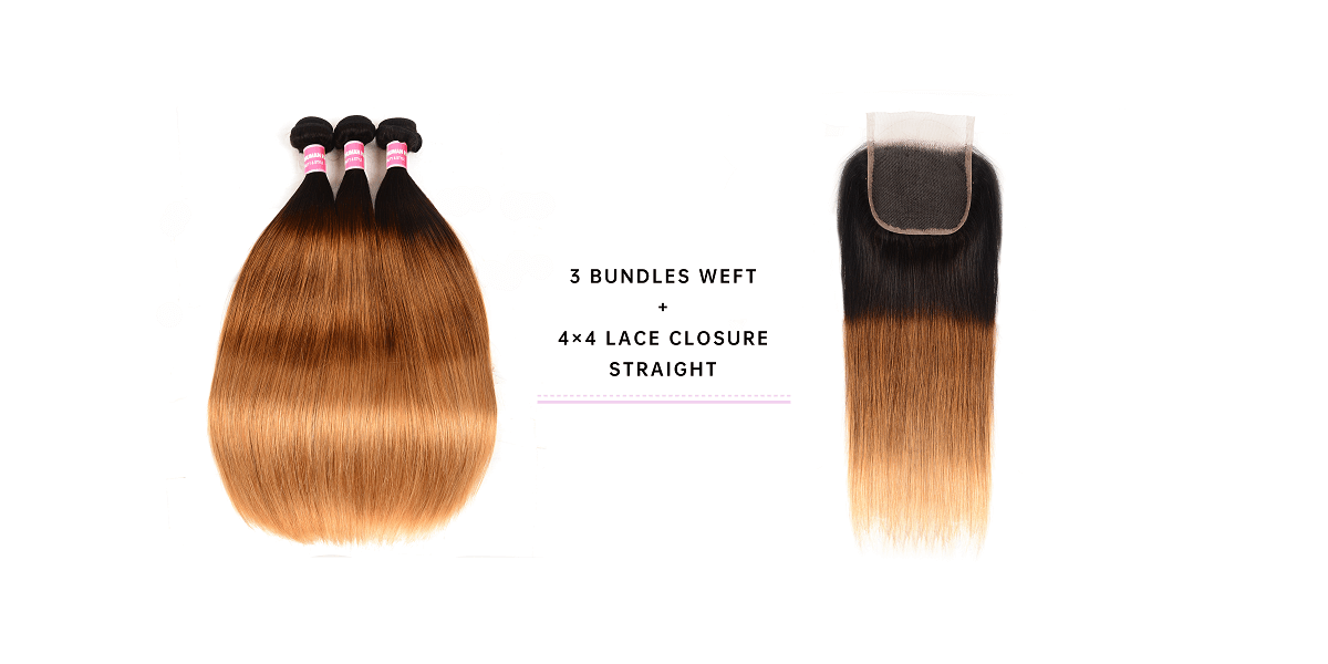T1B/4/27 Ombre Bundles Straight With Closure Virgin Hair Bundles Straight With 4x4 Closure