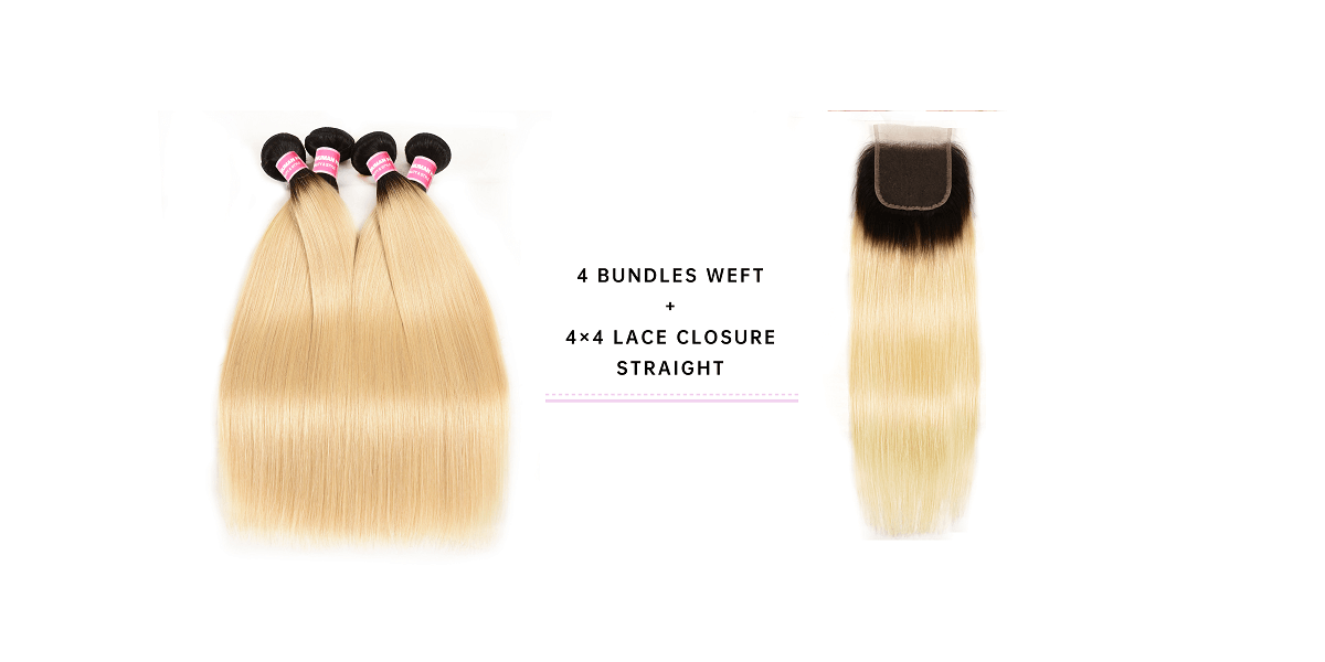 Straight 4pcs With 4x4 Lace Closure Straight Human Hair 4pcs With Lace Closure
