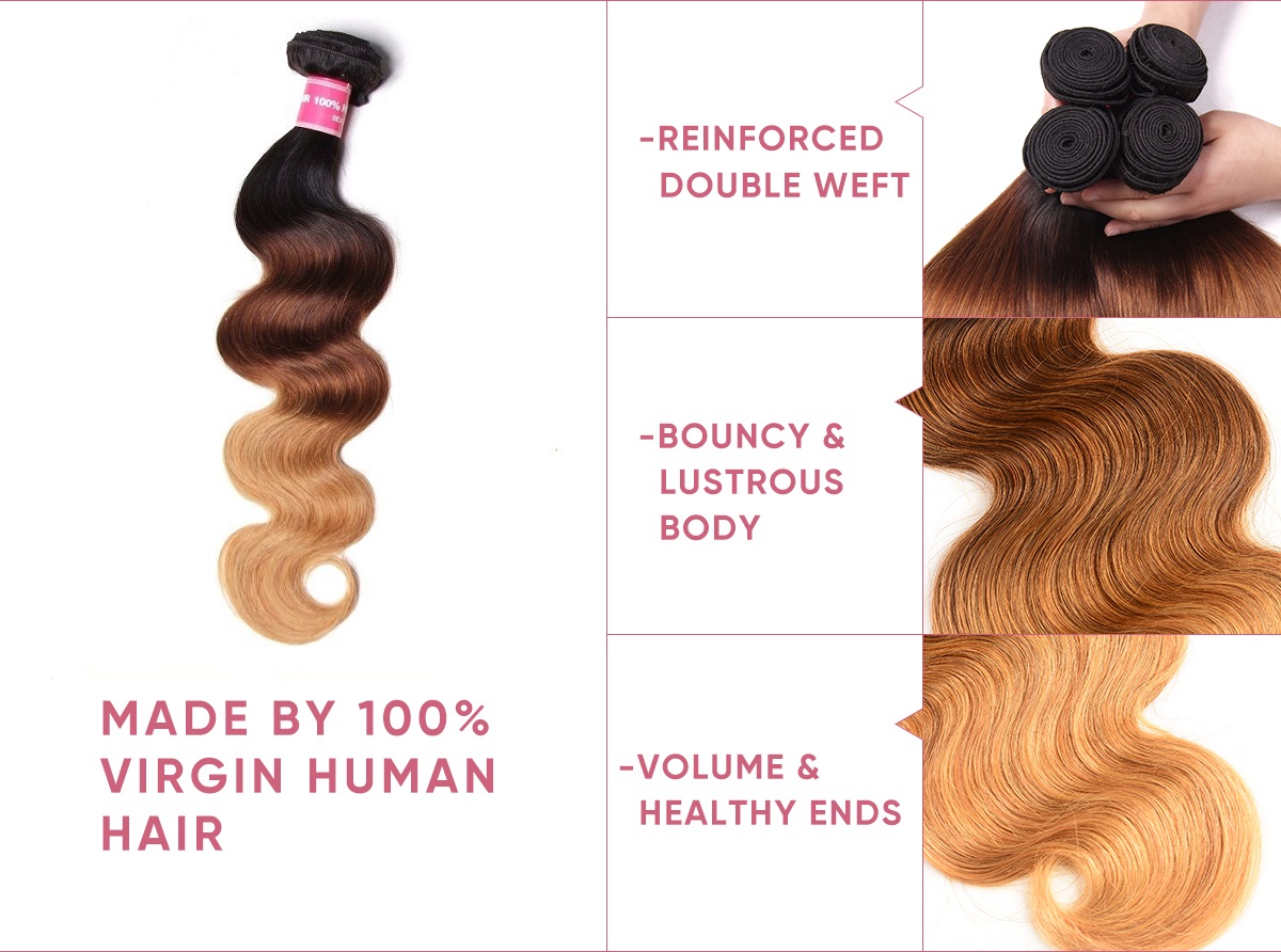 Body Wave T1B/4/27 Ombre Bundle Deals With Closure 4 Bundles Body Wave With Closure Deal
