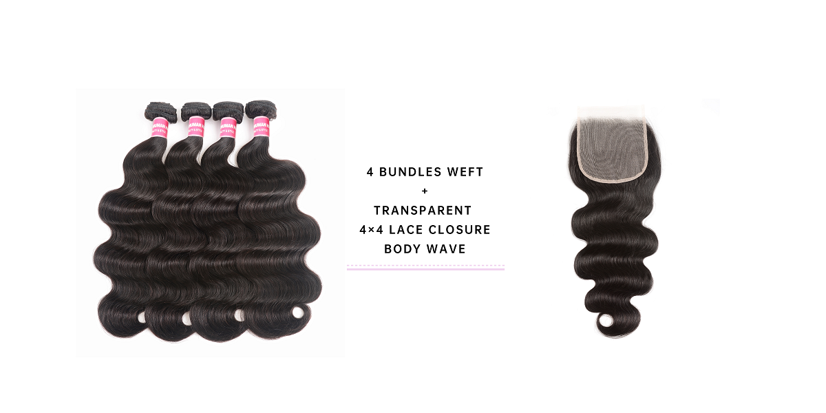 4 Bundles Body Wave Virgin Hair With 4x4 Transparent Lace Closure Body Wave 4 Bundles With 4x4 Transparent Lace Closure