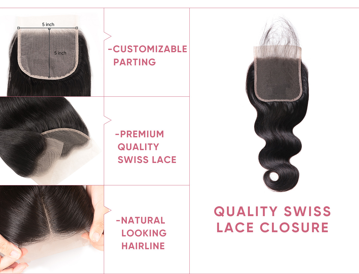 Body Wave Virgin Hair 4 Bundles With 5x5 Lace Closure