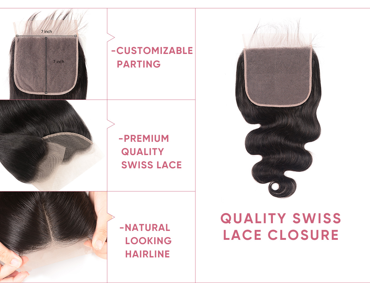 Virgin Hair Body Wave Bundles With 7x7 Lace Closure Body Wave 4 Bundles With Closure