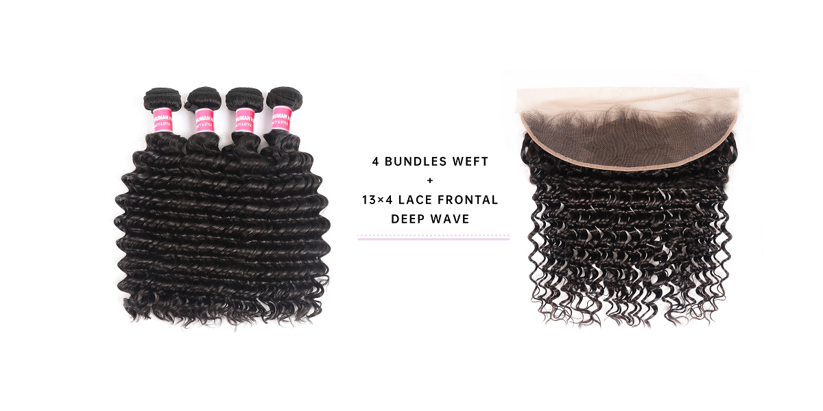 Deep Wave Bundles With 13x4 Lace Frontal 4 Bundles Deep Wave Virgin Hair With Frontal