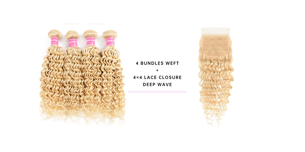 Deep Wave Human Hair 4pcs With Lace Closure