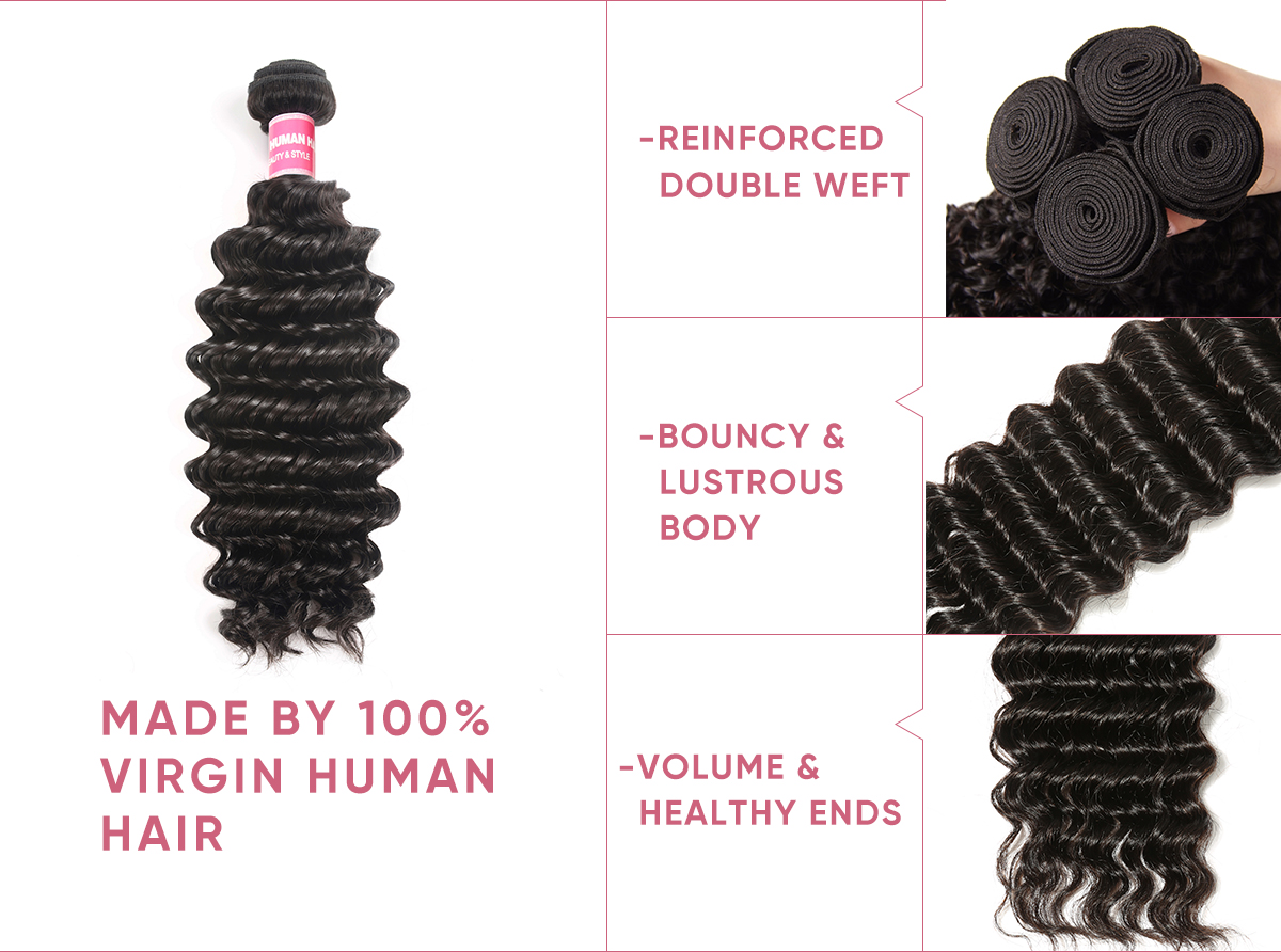 Deep Wave Human Hair Bundles With Frontal 4 Bundles Deep Wave Human Hair With Lace Frontal