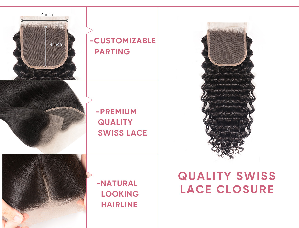 Deep Wave Human Hair 3pcs With Lace Closure