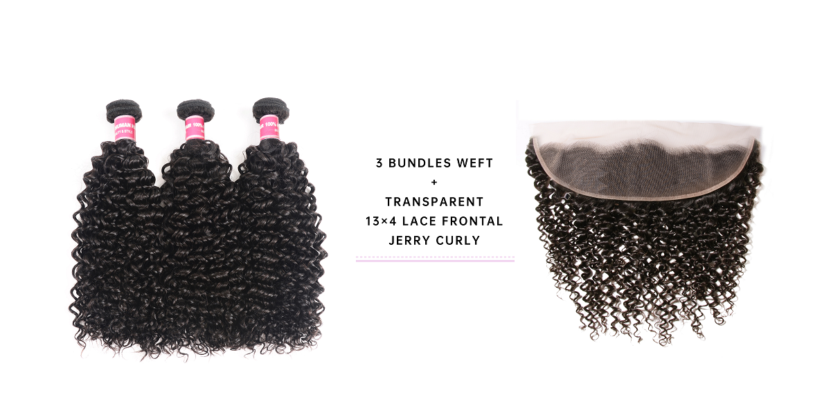 Jerry Curly Human Hair Weave With Transparent Lace Frontal Jerry Curly Virgin Hair Bundles With 13x4 Lace Frontal