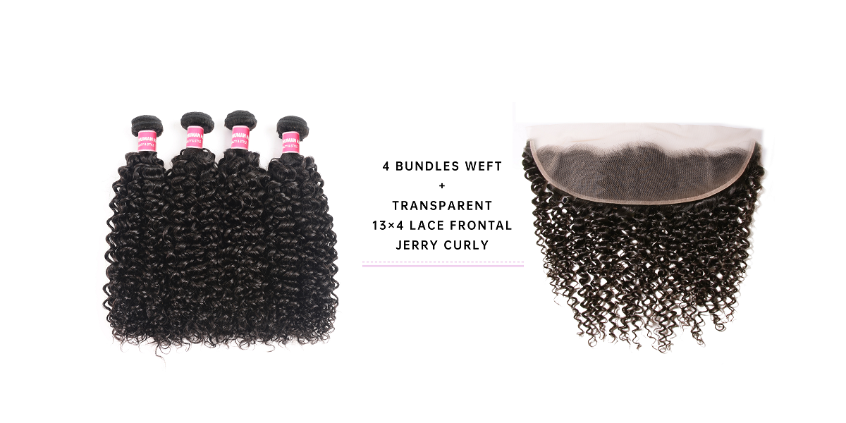 Jerry Curly Human Hair Weave With 13x4 Transparent Lace Frontal Jerry Curly Virgin Hair 4 Bundles With Transparent Lace Frontal