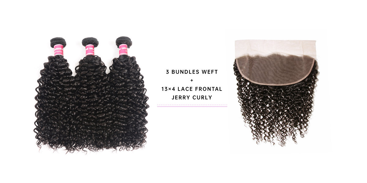 Jerry Curly Virgin Hair Bundles With 13x4 Lace Frontal