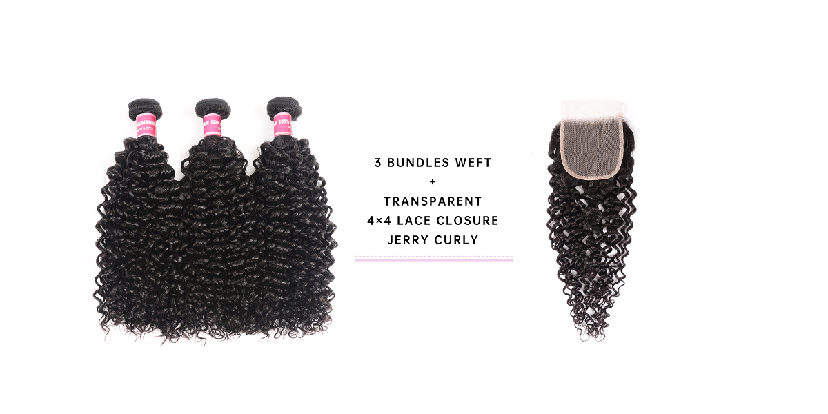 Jerry Curly Human Hair With 4x4 Transparent Closure