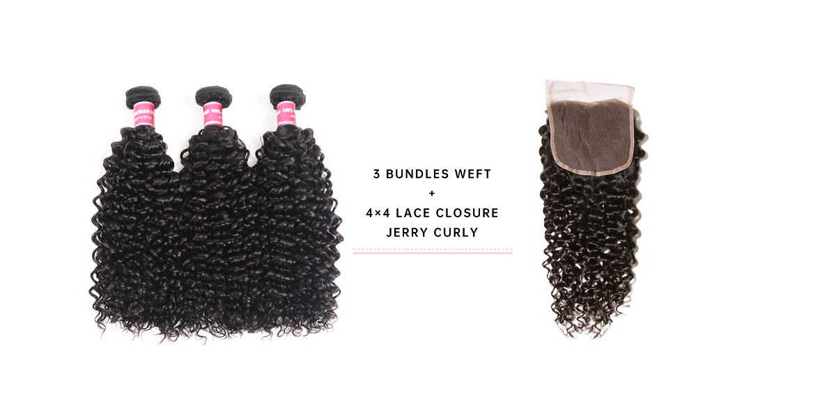 3 Bundles Jerry Curly With 4x4 Lace Closure Jerry Curly 3 Bundle Deals With 4x4 Closure