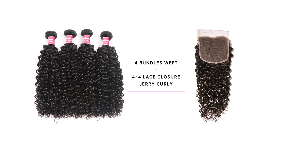 Jerry Curly 4 Bundles With Closure 4x4 Inch Jerry Curly Bundles With Closure 4x4 Inch