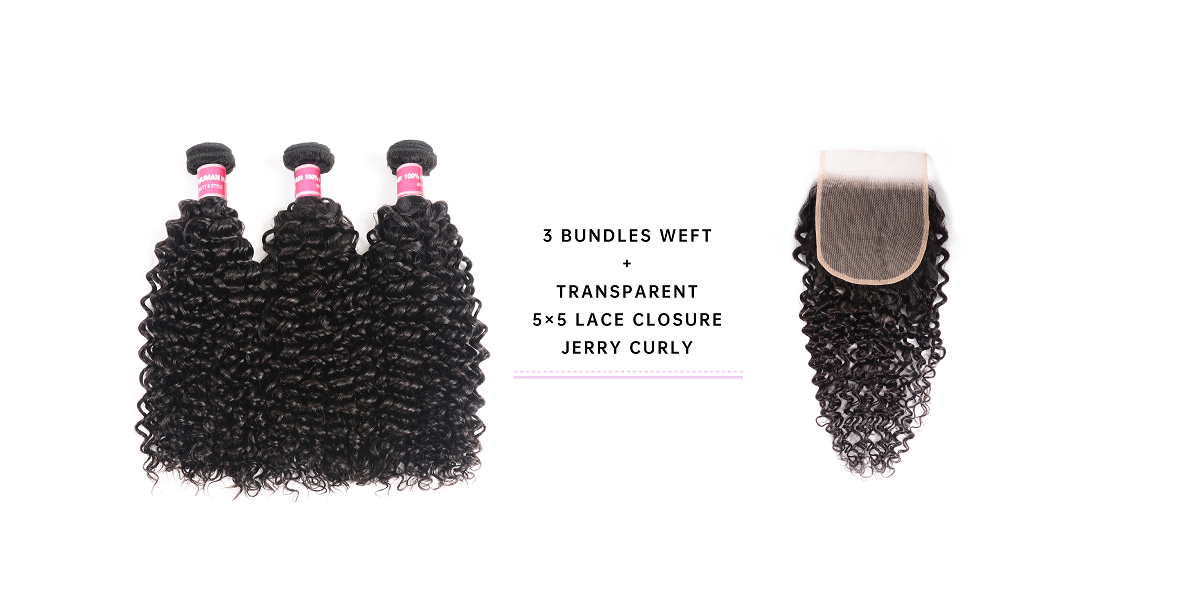 Jerry Curly Virgin Hair 3 Bundles With 5x5 Lace Closure
