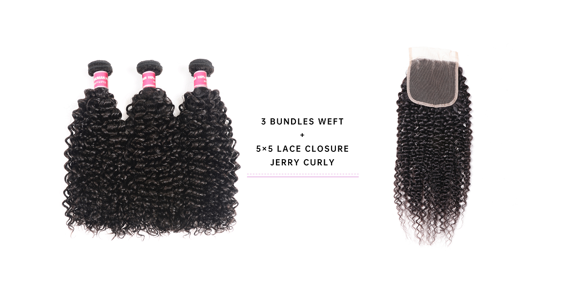 Jerry Curly Virgin Hair 3pcs With Lace Closure Jerry Curly Hair Weave With Closure