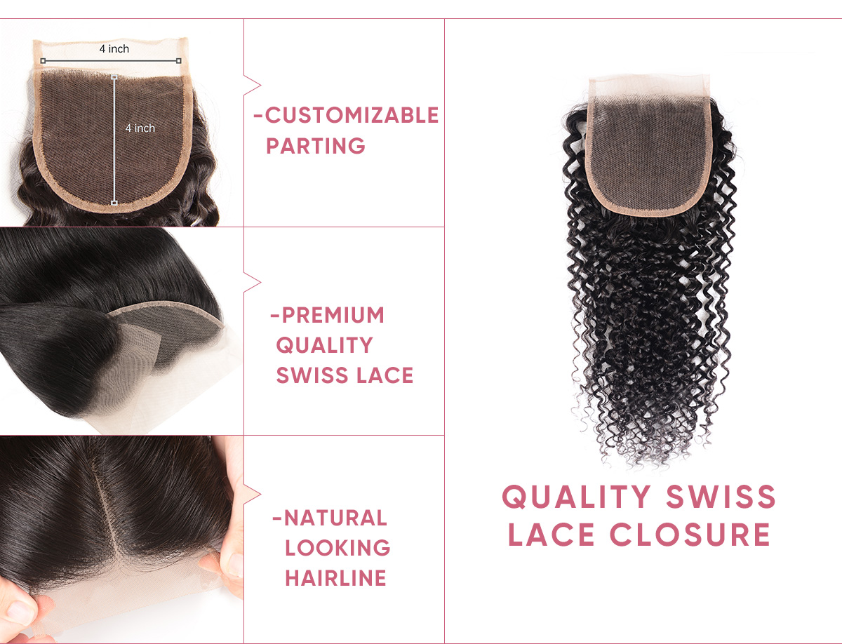 Kinky Curly Hair Weave With 4x4 Lace Closure