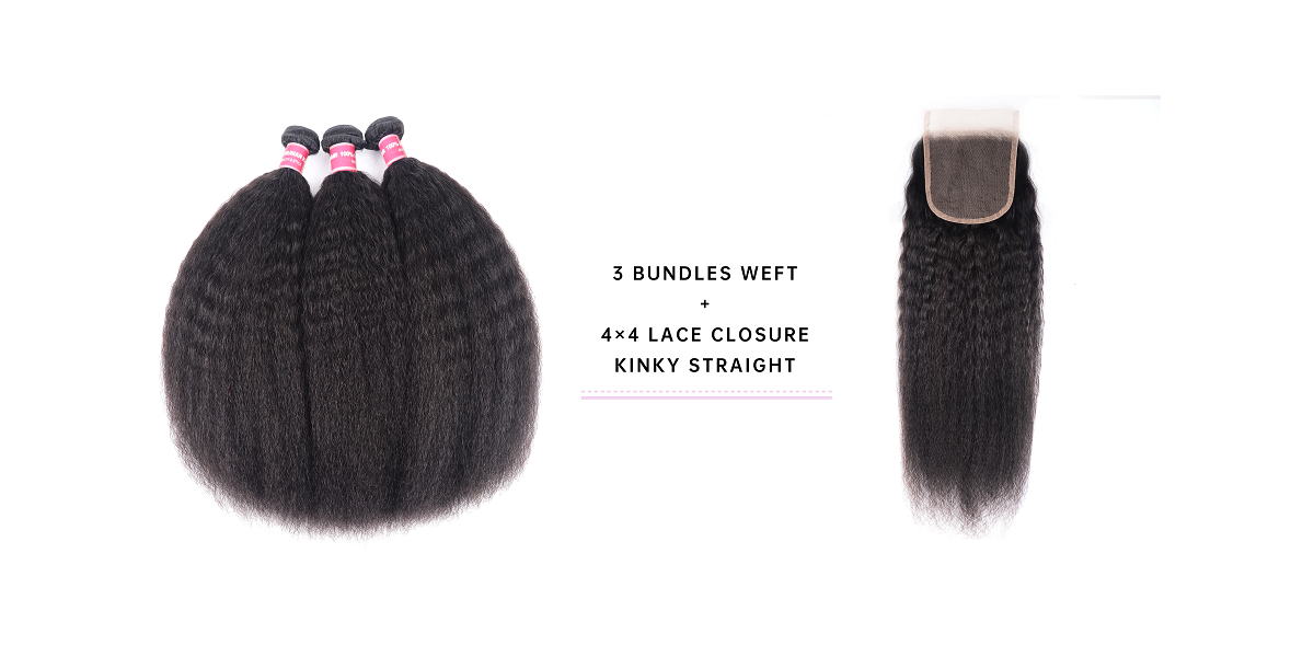 Kinky Straight Bundles With 4x4 Lace Closure